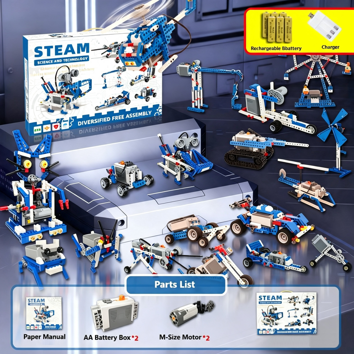 Bloques de construcción robóticos motorizados compatibles; juego de bloques de construcción educativos STEM 9686