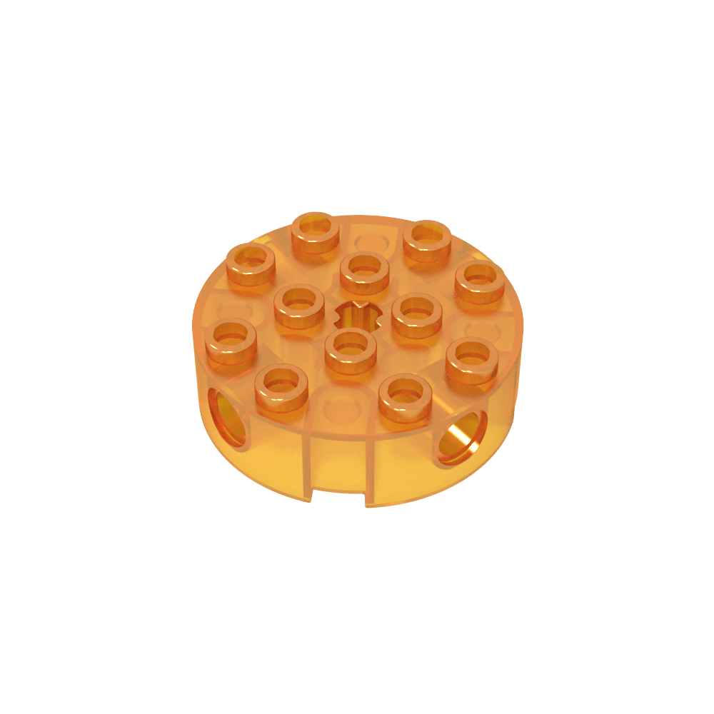 Ladrillo redondo de 4 x 4 con 4 orificios laterales para pasadores y orificio central para eje-MyGobricksEs