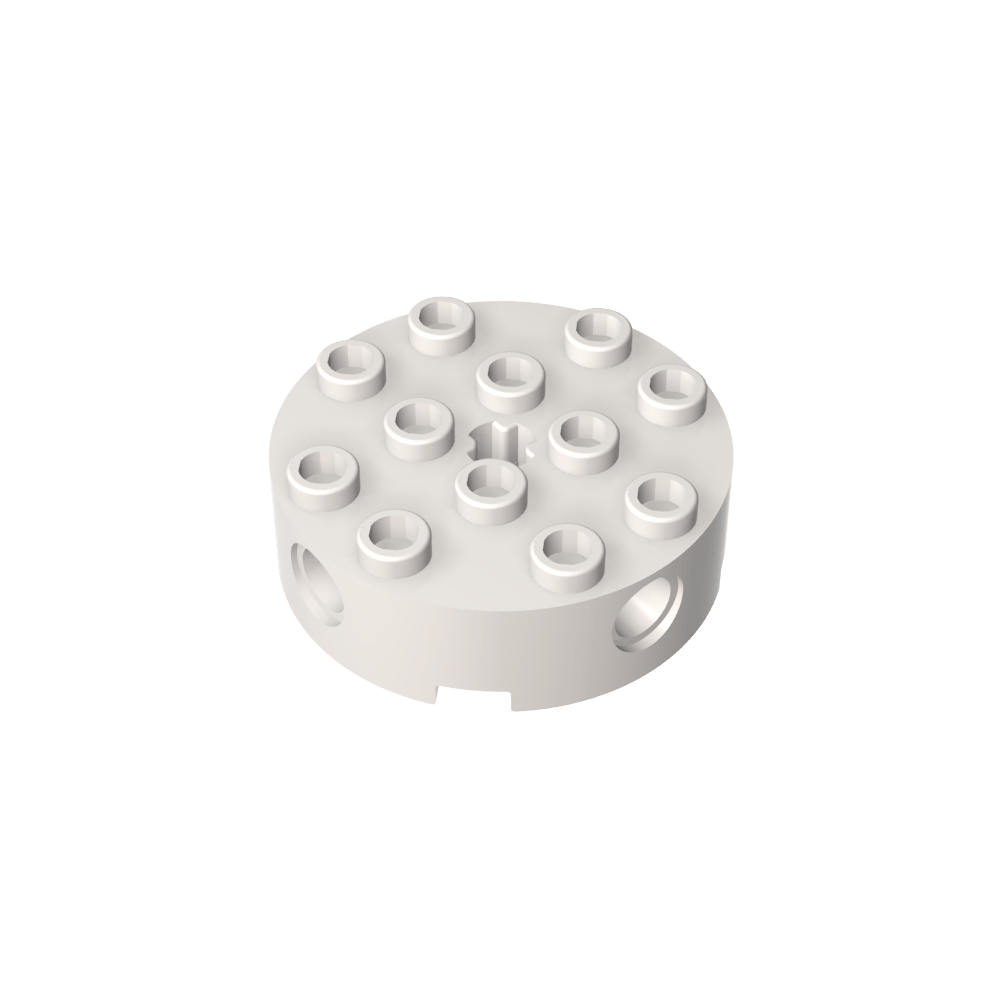 Ladrillo redondo de 4 x 4 con 4 orificios laterales para pasadores y orificio central para eje-MyGobricksEs