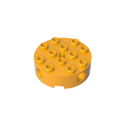 Ladrillo redondo de 4 x 4 con 4 orificios laterales para pasadores y orificio central para eje-MyGobricksEs