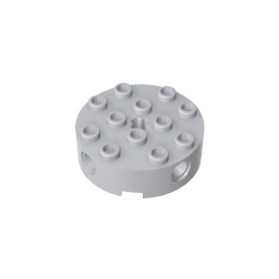 Ladrillo redondo de 4 x 4 con 4 orificios laterales para pasadores y orificio central para eje-MyGobricksEs