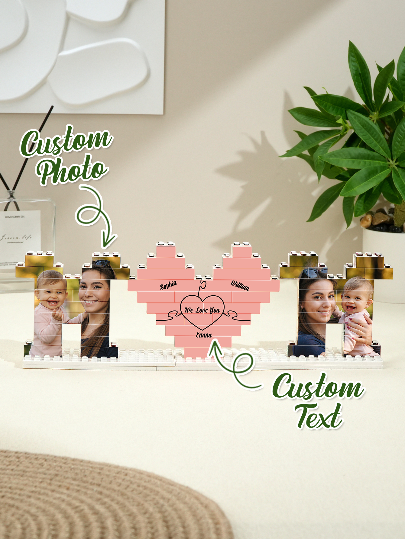 Ladrillo de construcción personalizado con foto de mamá, bloque de fotos personalizado con el nombre de la familia, el mejor regalo para el Día de la Madre.