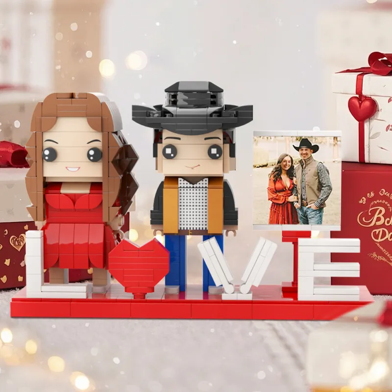 Figura de ladrillo personalizada de cuerpo completo para dos personas, regalo personalizado de San Valentín en bloques de partículas pequeñas para enamorados.