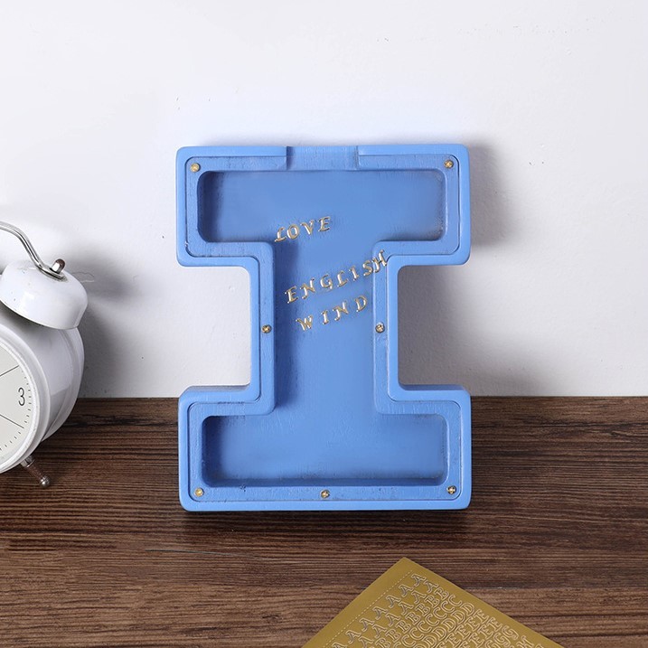 Hucha de madera con 26 letras en inglés, caja de almacenamiento de piezas de acrílico transparente, artículo especial para decoración de mesa de cumpleaños.