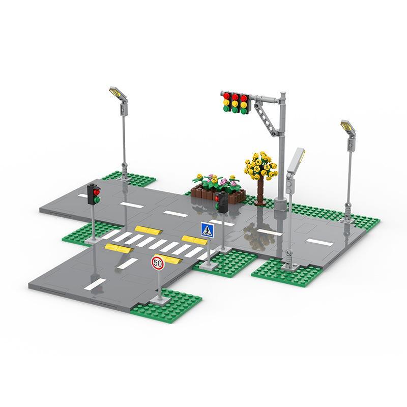 Bloques de construcción de partículas pequeñas compatibles con MOC, juego de bloques de construcción de escenas urbanas, placa base de carretera, piezas de placa de autopista de escenas urbanas