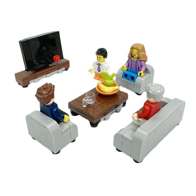 Conjunto de piezas MOC para muebles modernos, bloques de construcción de sofás, soportes de TV y muebles de decoración de interiores de partículas pequeñas, piezas y accesorios para decoración del hogar.