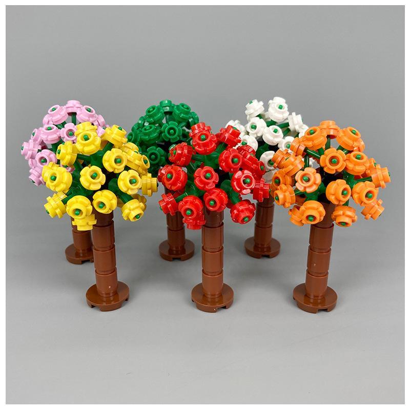 Conjunto de piezas para escena de jardín doméstico MOC, conjunto de bloques de construcción de flores y árboles, escena de patio de boda