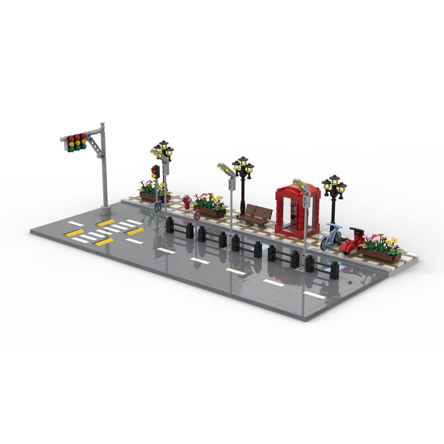 Bloques de construcción de partículas pequeñas compatibles con MOC, juego de bloques de construcción de escenas urbanas, placa base de carretera, piezas de placa de autopista de escenas urbanas