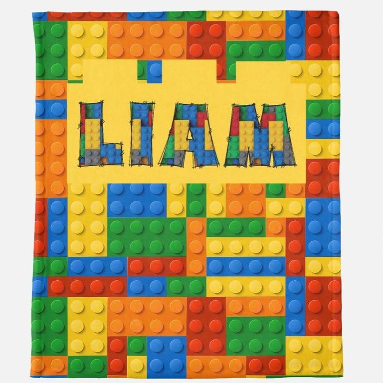 Manta de bloques de construcción con nombre personalizado, manta de piezas de ladrillos personalizada, manta decorativa para sofá