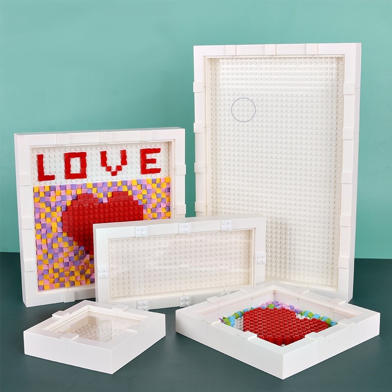 Marco de fotos de ladrillos DIY de alta compatibilidad, decoración del hogar personalizable con ladrillos de repuesto, accesorio creativo y reutilizable personalizado.