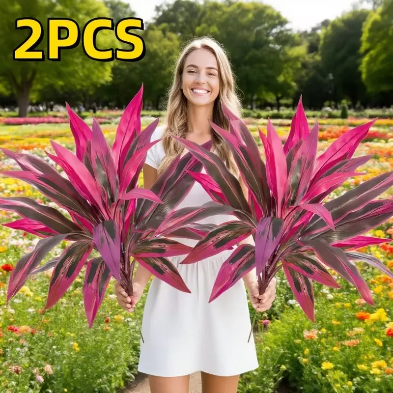 🌿Realistic Boston Fern & Dragon's Blood Tree 🌸 Vibrant Pink/Purple Leaves | No Maintenance ✅