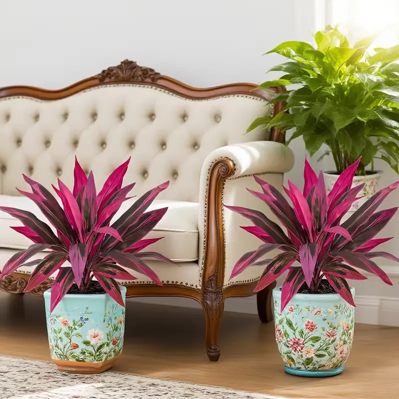 🌿Realistic Boston Fern & Dragon's Blood Tree 🌸 Vibrant Pink/Purple Leaves | No Maintenance ✅