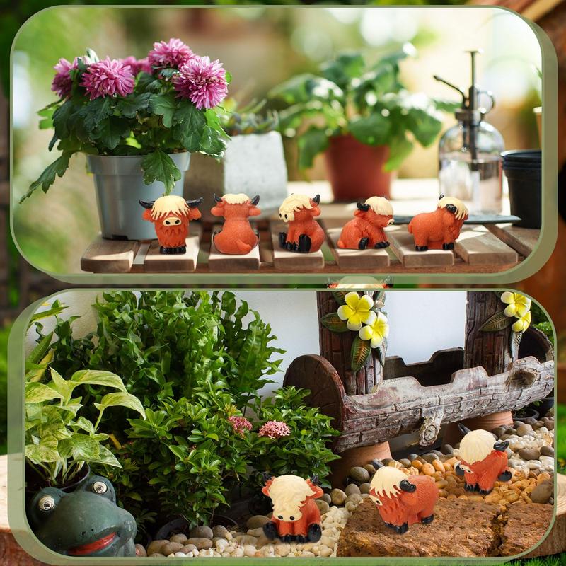 Easter Mini Highland Cow Figurines Cute Small Cow Miniature Resin Sculpture Ornament Highland Cow Statues Gift For Easter Party Birthday To Hide And Seek Game Props, Desktop Decorations For Car Office Home Garden