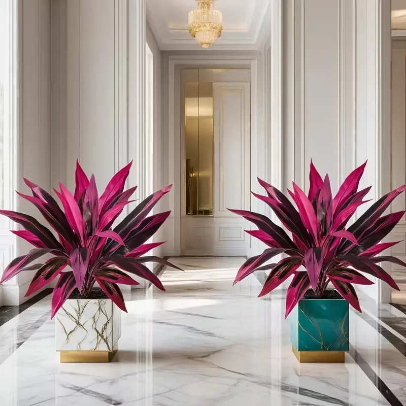 🌿Realistic Boston Fern & Dragon's Blood Tree 🌸 Vibrant Pink/Purple Leaves | No Maintenance ✅