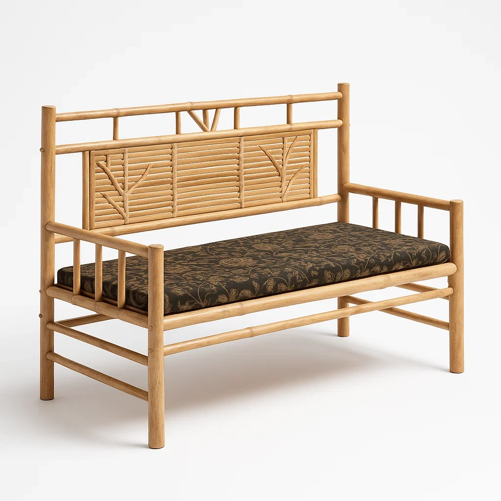 Panca in bambù con seduta in tessuto nero-PLUSHROOMFIT