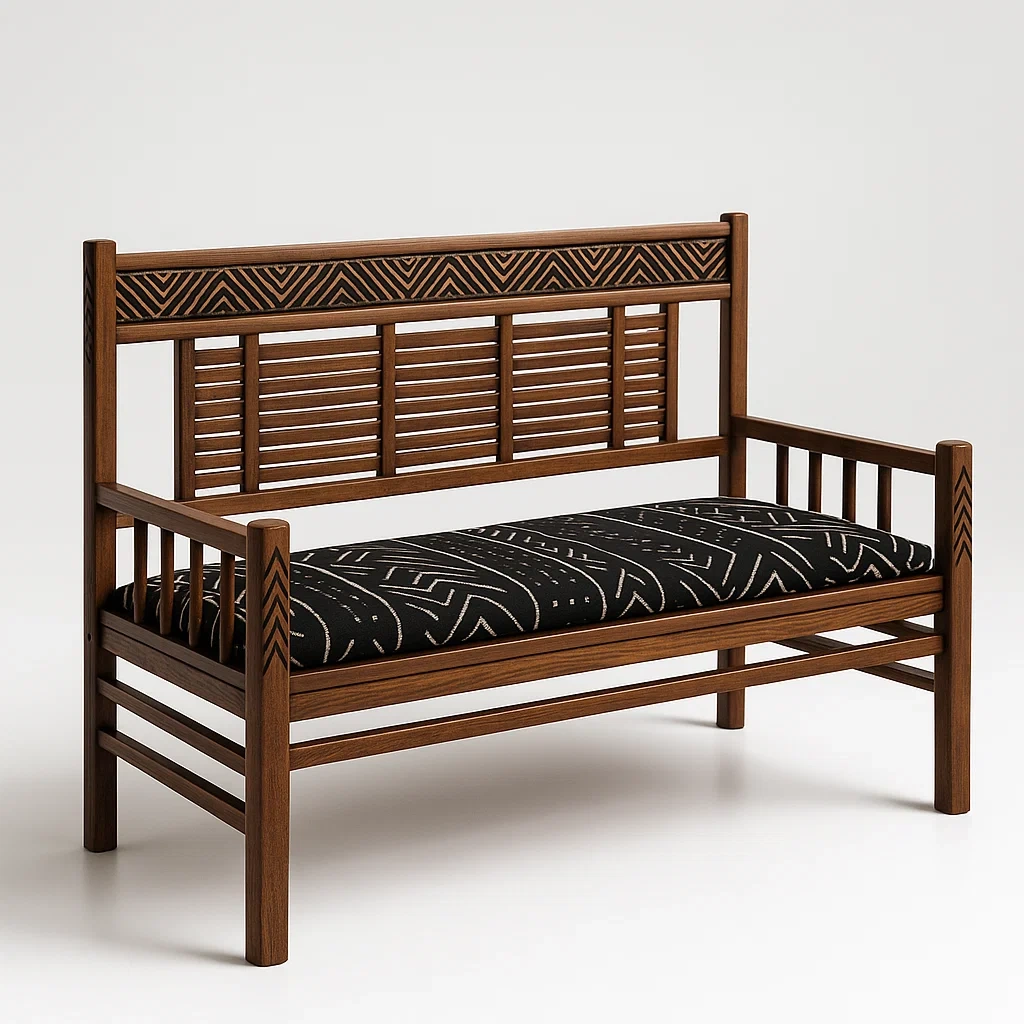 Panca in legno massello con cuscino in cotone geometrico-PLUSHROOMFIT