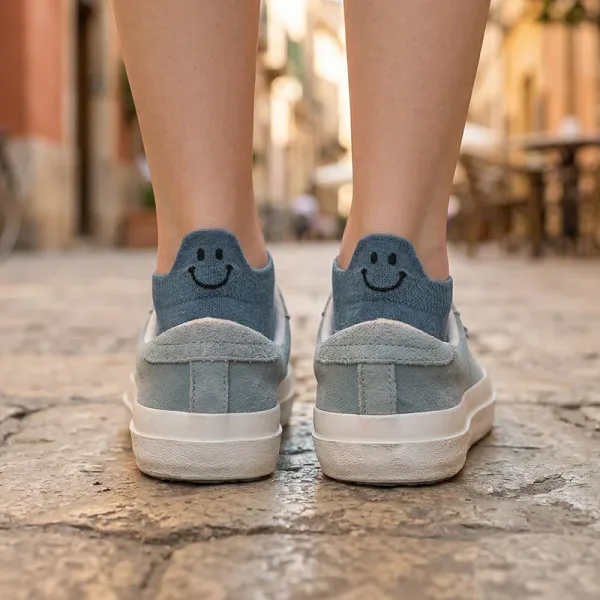 Women’s Breathable Low-Cut Cotton Ankle Socks with Smile