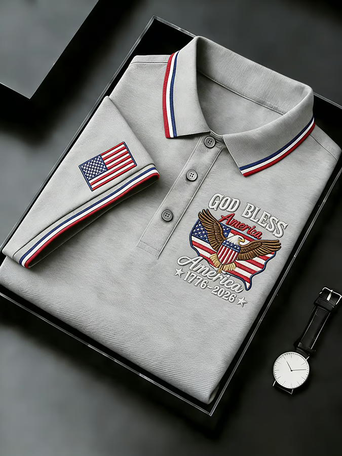 God Bless America 250th Anniversary USA Flag 4th Of July Golf Shirt. Patriotic Golf Shirt. Polo For Men