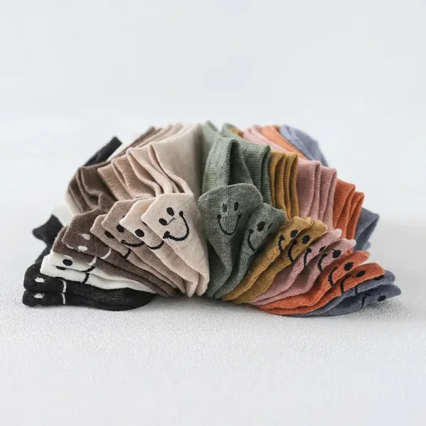 Women’s Breathable Low-Cut Cotton Ankle Socks with Smile