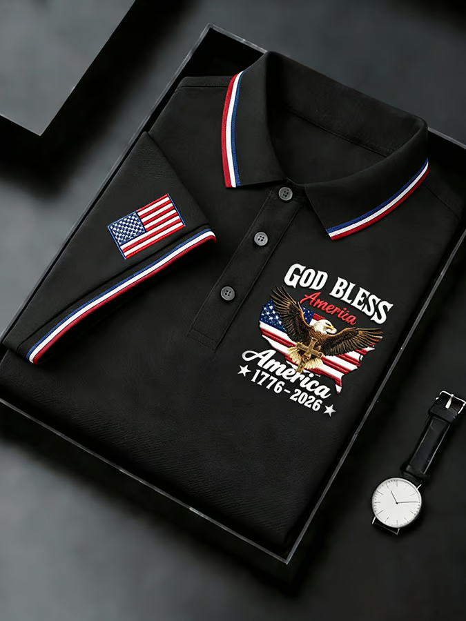 God Bless America 250th Anniversary USA Flag 4th Of July Golf Shirt. Patriotic Golf Shirt. Polo For Men
