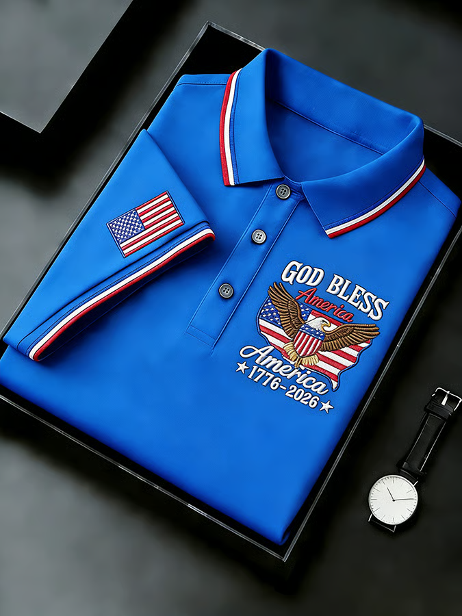 God Bless America 250th Anniversary USA Flag 4th Of July Golf Shirt. Patriotic Golf Shirt. Polo For Men