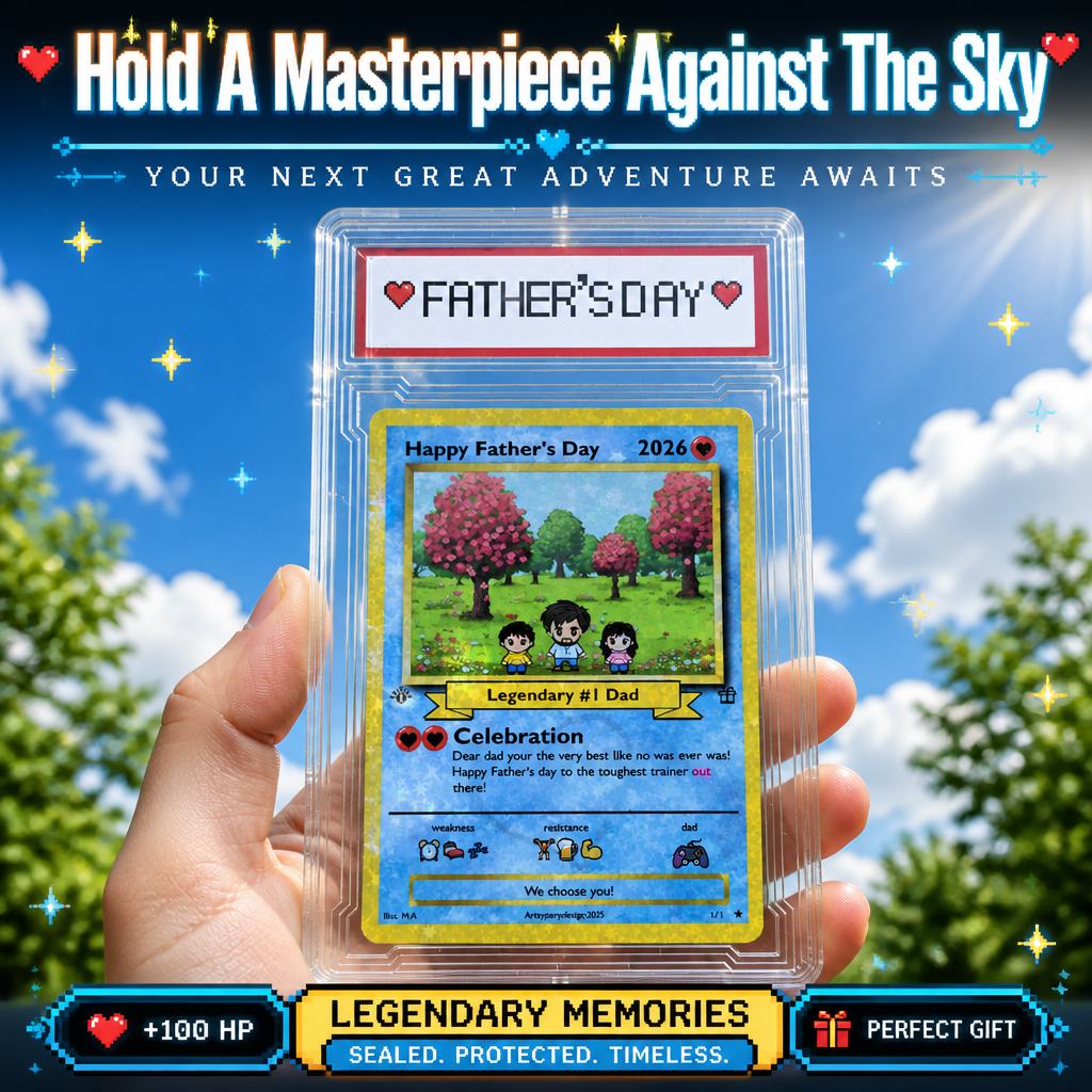 Custom Father's Day Card, "We Choose You, Dad!" - Custom Pixel Art Father's Day Collector Card with Display Slab for dad, Gamer husband