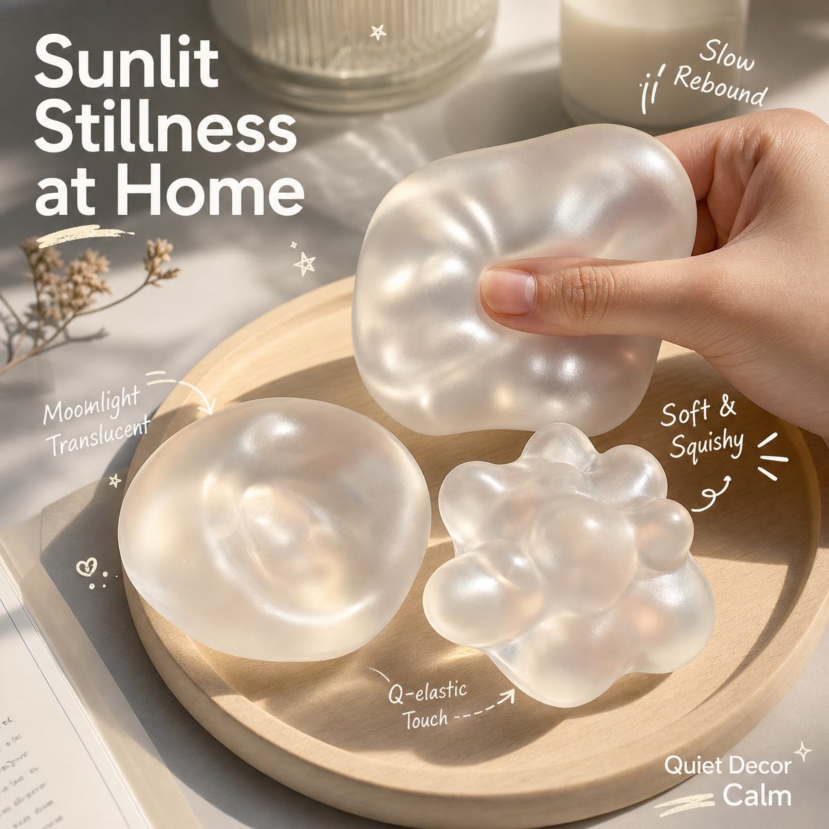 Ultra-Clear Coconut Oil Squishy Ball - Clear Malt Sugar Slow Rebound Stress Relief Fidget Toy for Anxiety