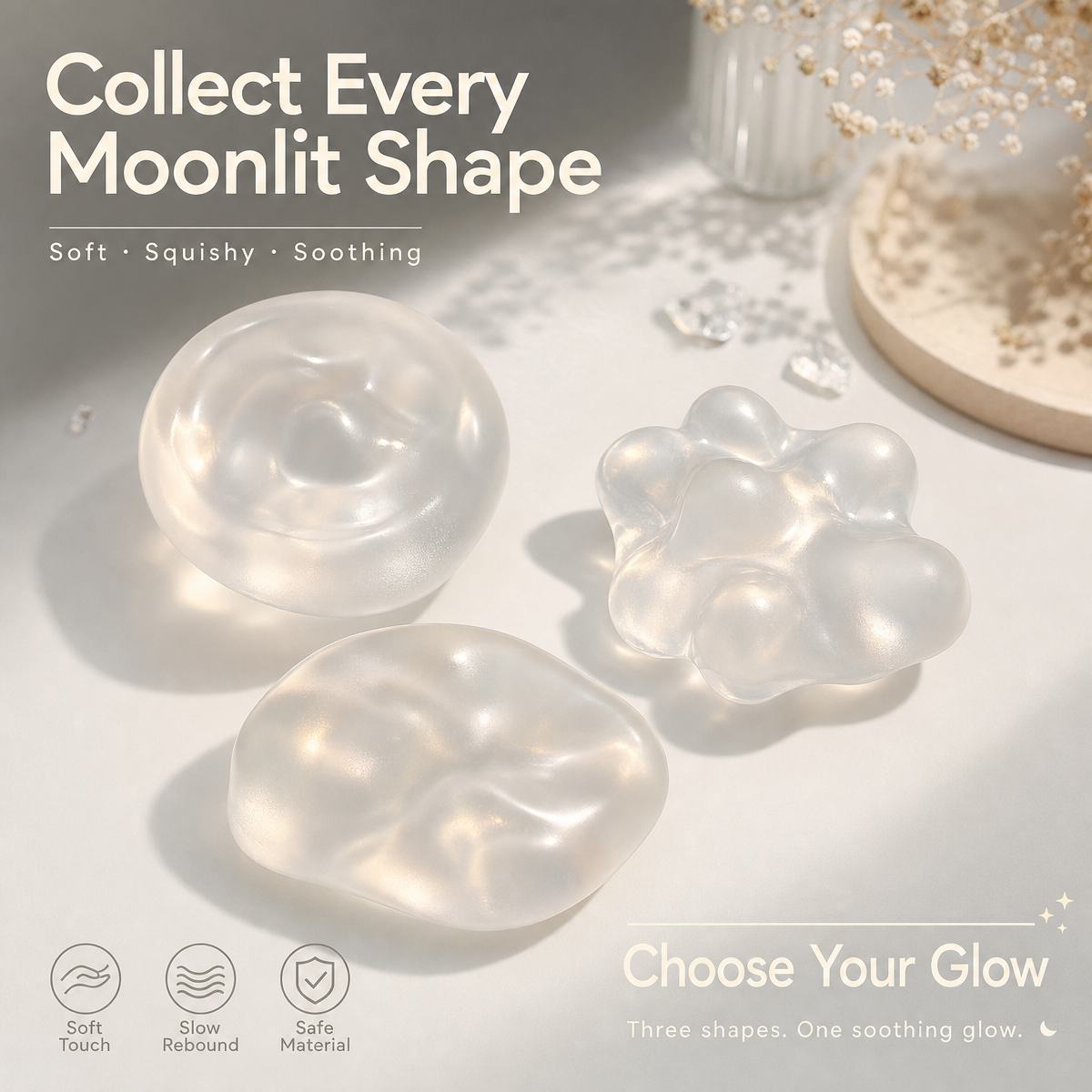 Ultra-Clear Coconut Oil Squishy Ball - Clear Malt Sugar Slow Rebound Stress Relief Fidget Toy for Anxiety