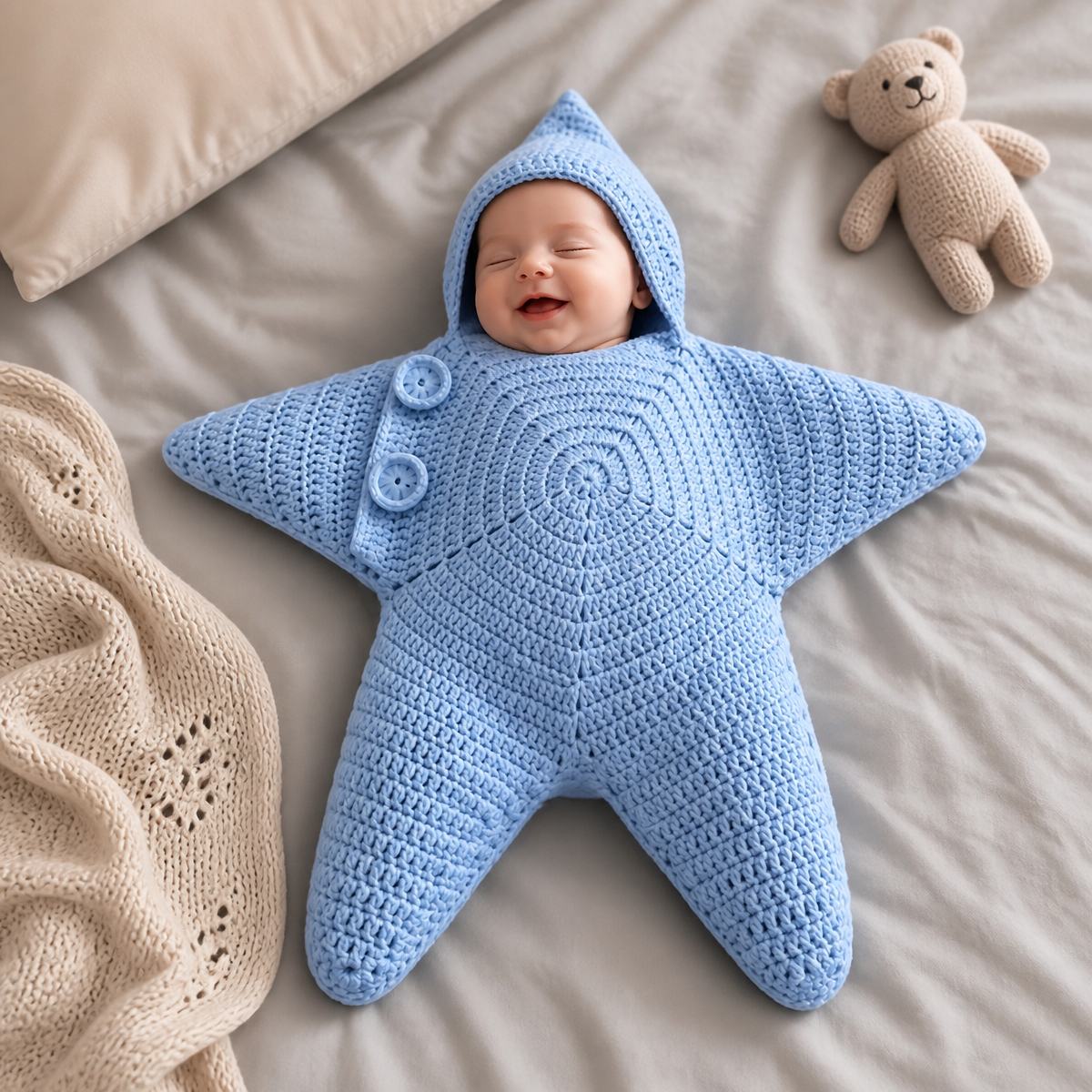 The "Little Star" Hand-Knit Baby Swaddle - Soft Cotton Starfish Sleeping Bag & Newborn Baby Shower Gift