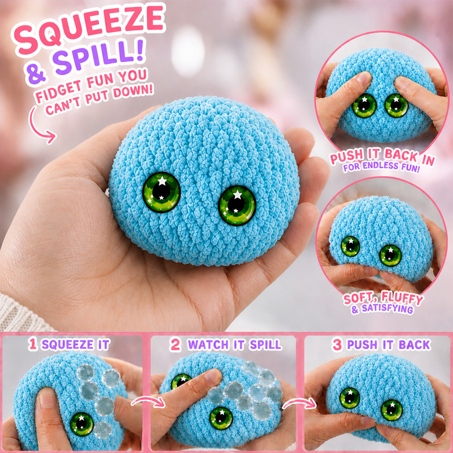 Crochet Bubble Squishy Ball – Soft Handwoven Fidget Toy with Slow-Rising Bubble Pop, Cute Sensory Stress Relief Toy