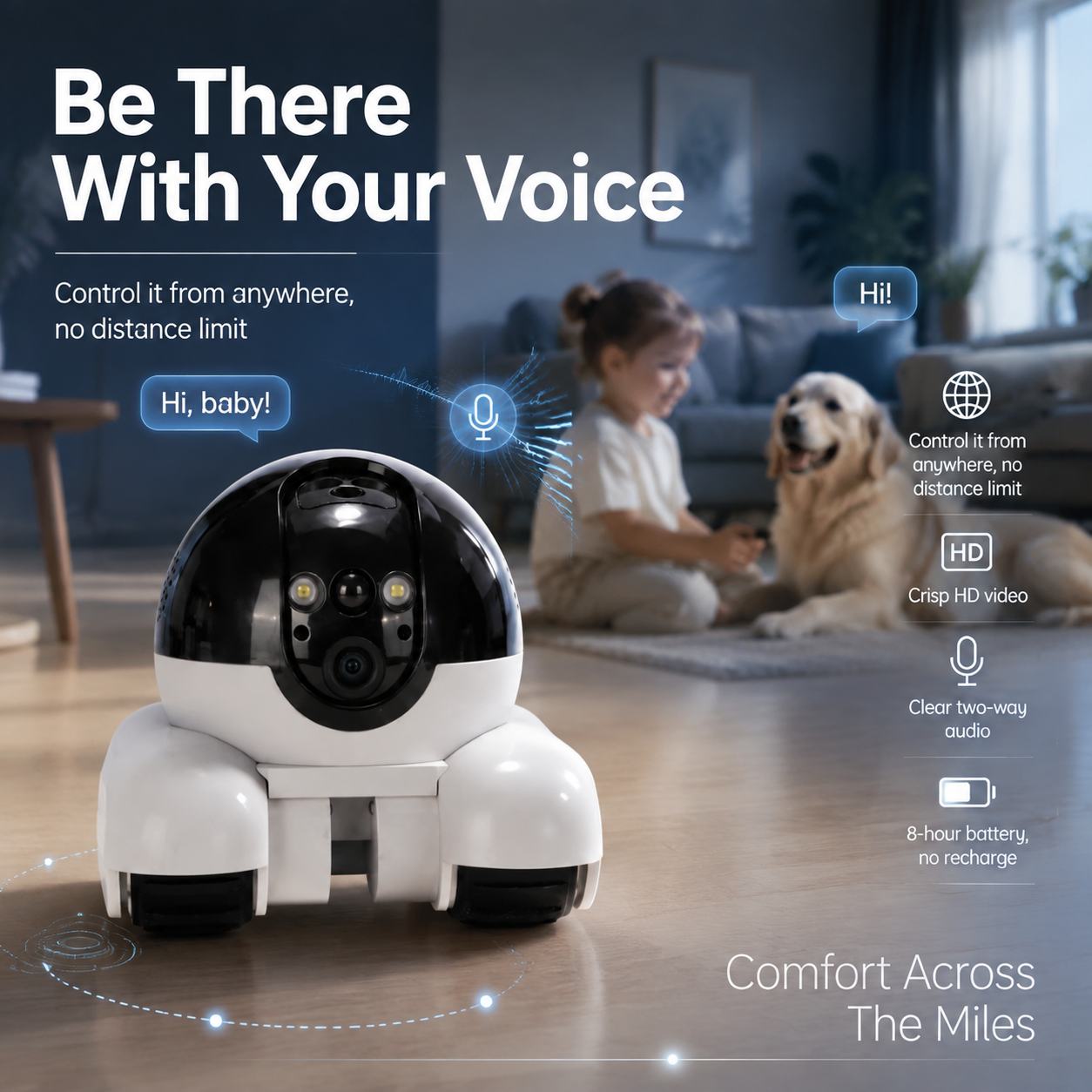 Smart Mobile Home Security Camera Robot - Wireless Moveable Pet & Baby Monitor with HD Video, Two-Way Audio & Remote Control