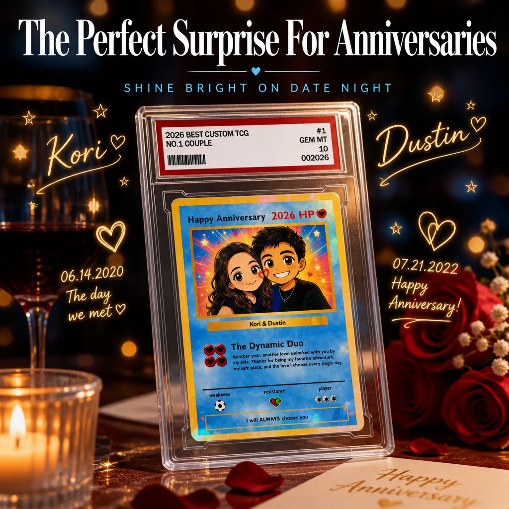 Personalized Keepsake Trading Card - Custom Anime Style Couple Photo Card, Unique Anniversary & Birthday Gift for Him/Her