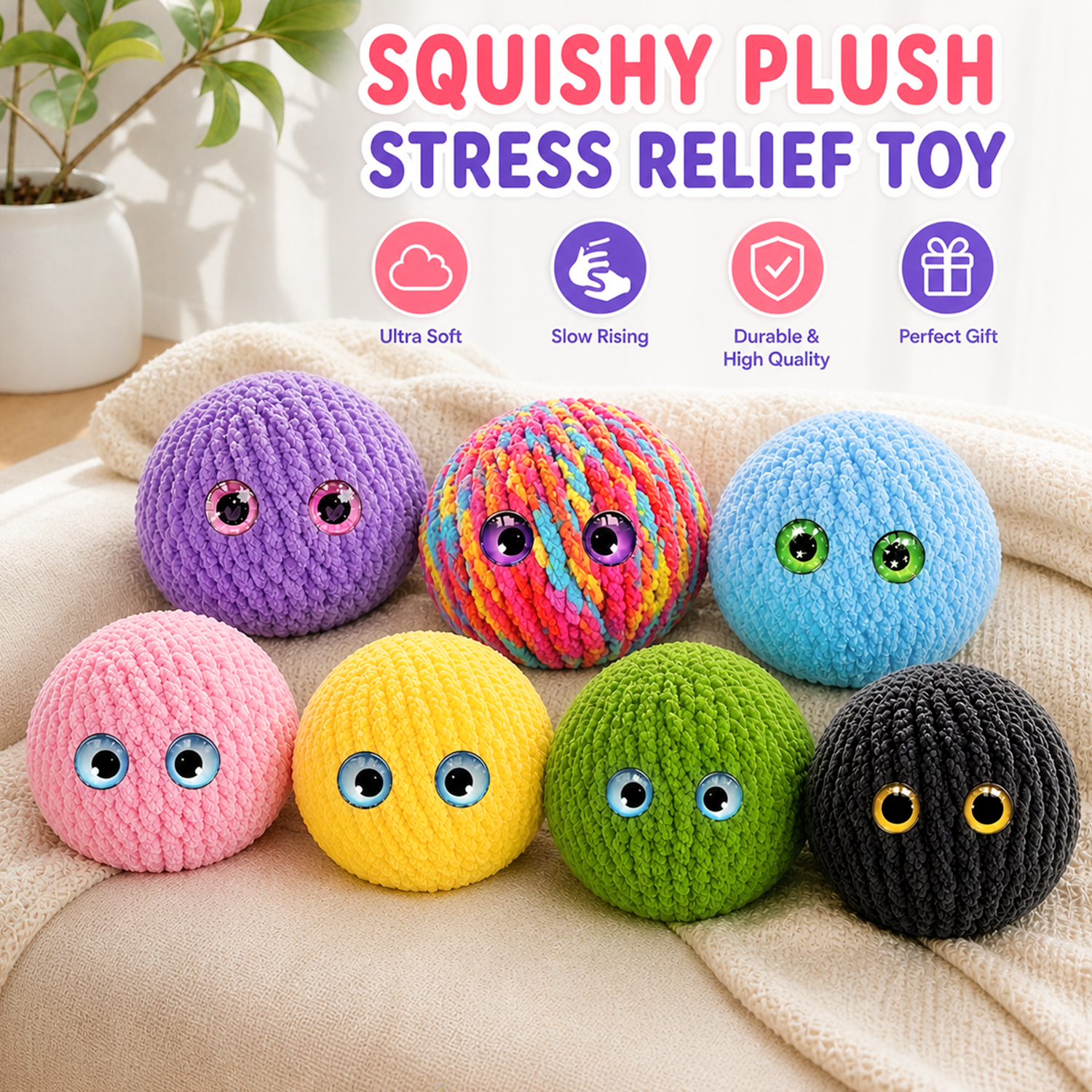 Crochet Bubble Squishy Ball – Soft Handwoven Fidget Toy with Slow-Rising Bubble Pop, Cute Sensory Stress Relief Toy