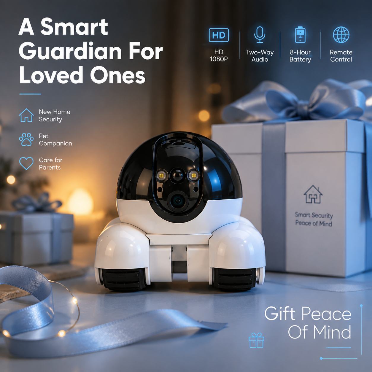 Smart Mobile Home Security Camera Robot - Wireless Moveable Pet & Baby Monitor with HD Video, Two-Way Audio & Remote Control
