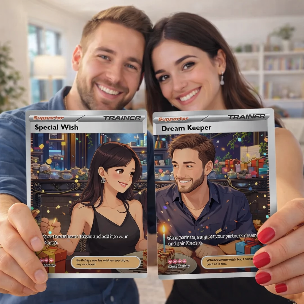 Personalized Couple Anime Supporter Trainer Connecting Art Card 2-Card Set