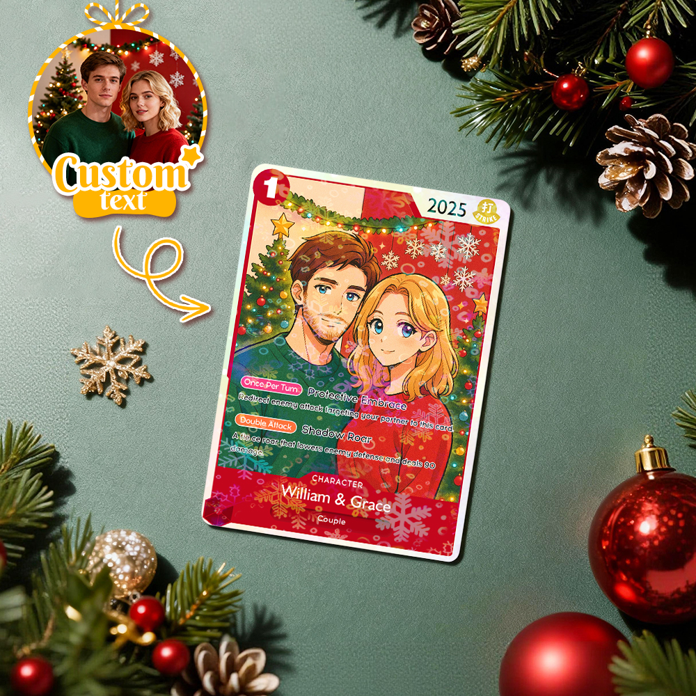 Custom Anime Couple TCG Card – Personalized Trading Card with Photo, Name & Power Stats, Romantic Gift for Him or Her
