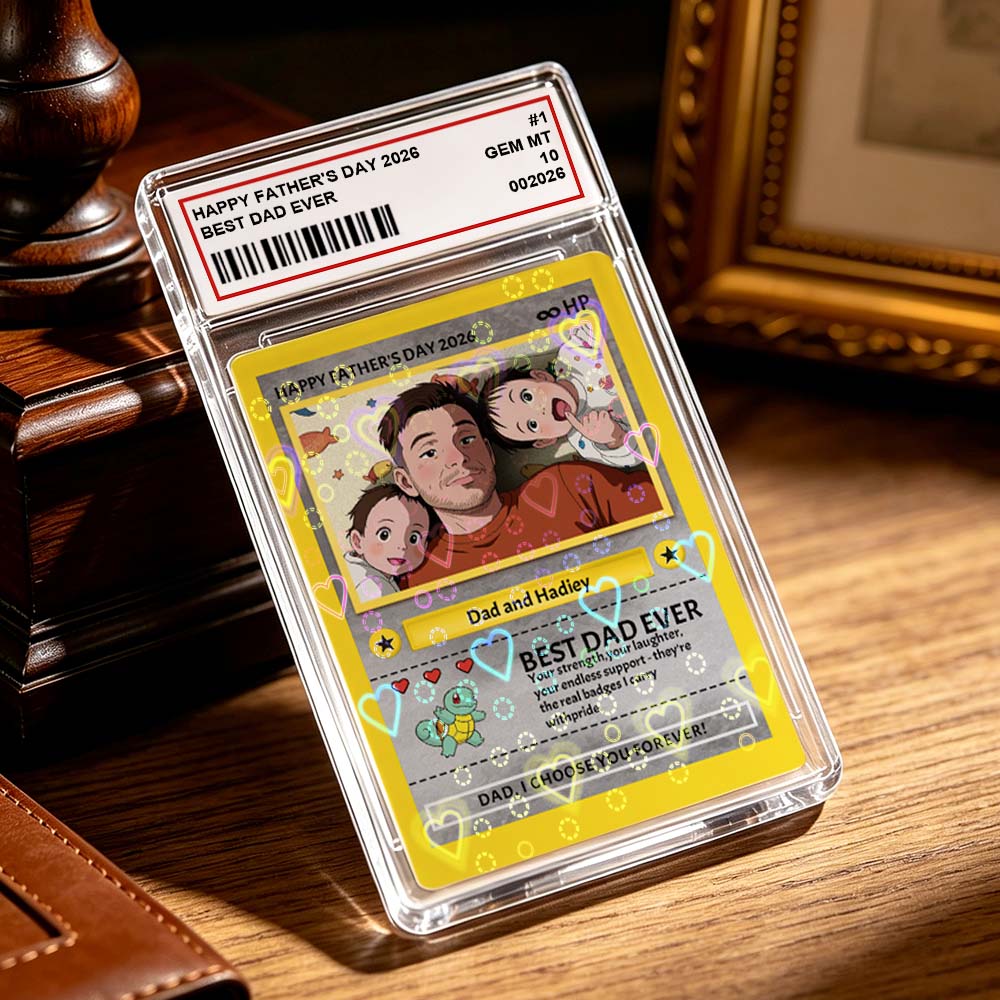 Personalized Father's Day Card - Custom Dad Trading Card with Photo & Names - "Best Dad Ever" Unique Gift for Dad, Grandpa, Husband - Poke Style Collectible Plaque for Father's Day 2026