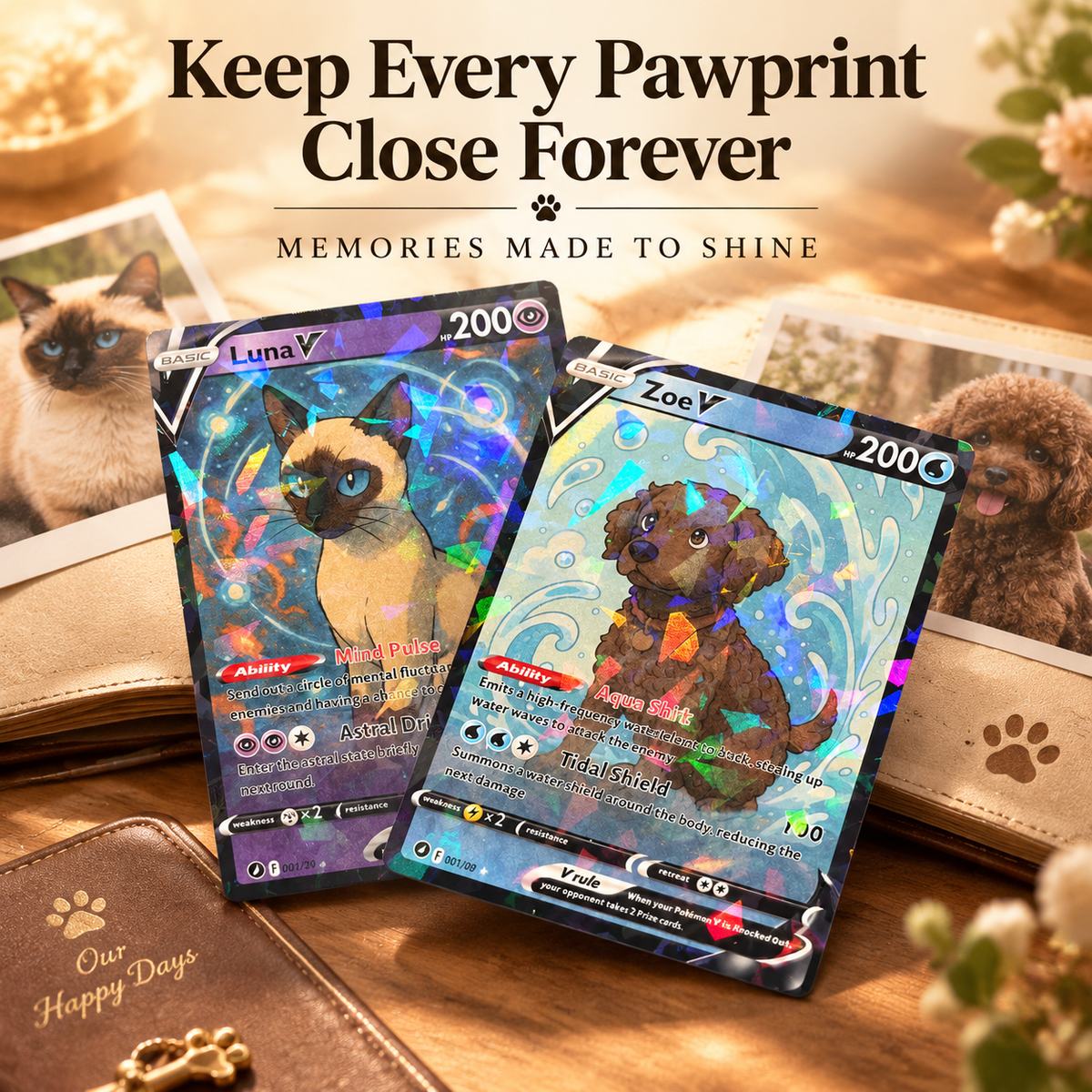 Personalized Pet Keepsake Card - Custom Foil Art Portrait with Name & Personality Stats - Sentimental Dog & Cat Memorial Gift