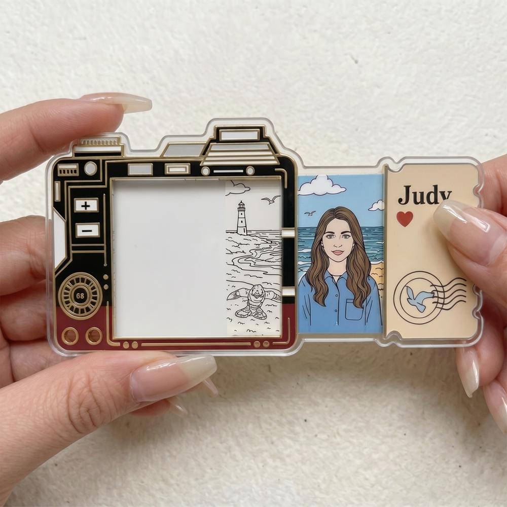 Custom Pull-Out Color Changing Fridge Magnet Camera Frame Personalized Photo Sliding Art Magnet Creative Gift for Your Lover