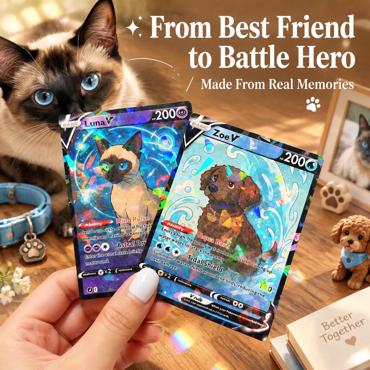 Personalized Pet Keepsake Card - Custom Foil Art Portrait with Name & Personality Stats - Sentimental Dog & Cat Memorial Gift