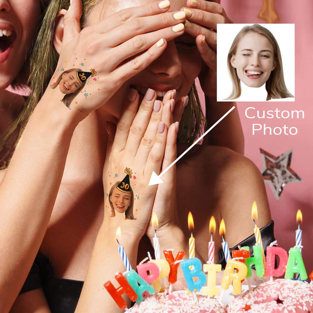 Personalized Face Photo Temporary Stickers-Custom Name, Waterproof Set of 15 for Bachelorette Party, Birthday and Wedding Favors