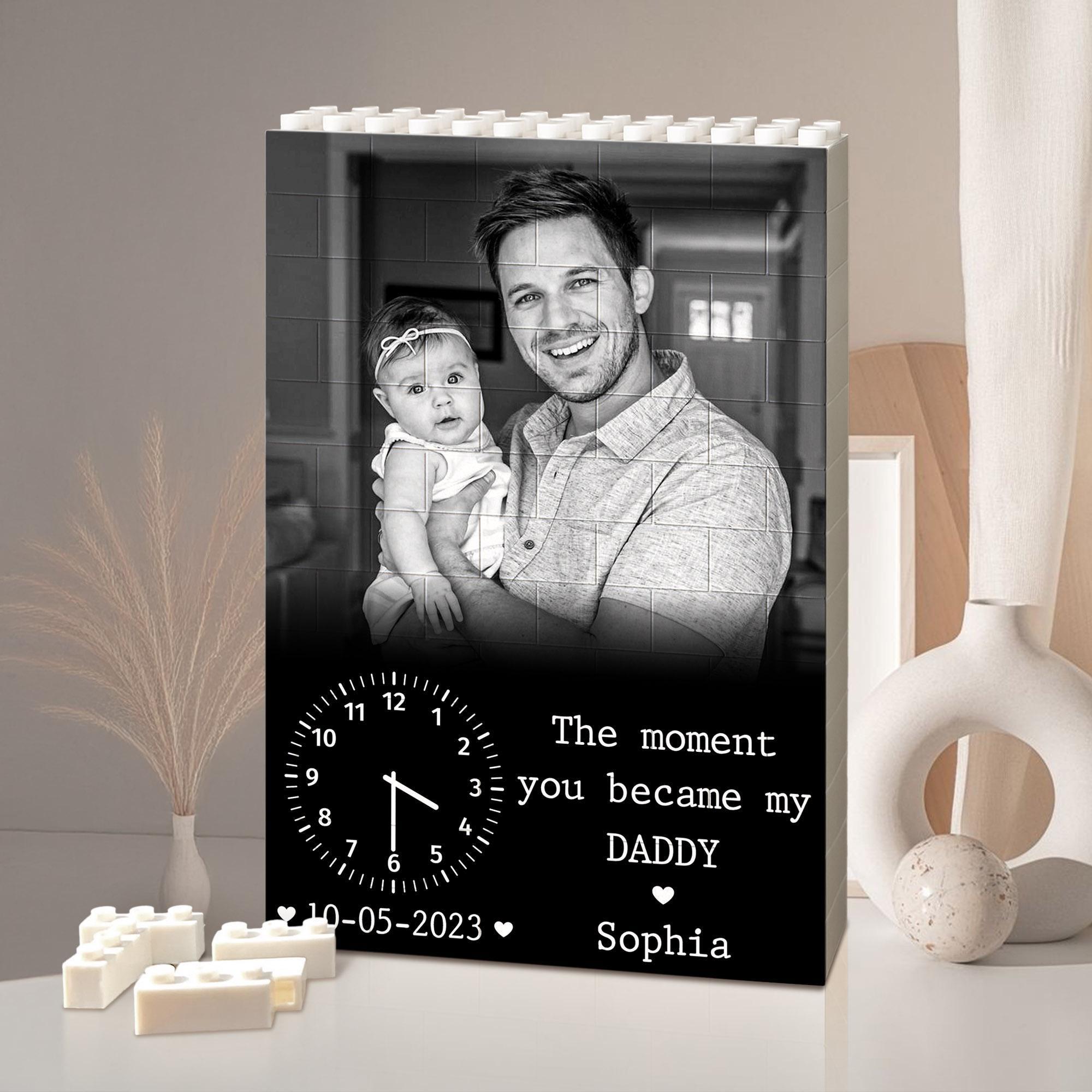 Personalized New Born Baby Photo Building Block For New Dad, The Moment You Became My Daddy Keepsake, First Fathers Day Gift, Gift for Daddy