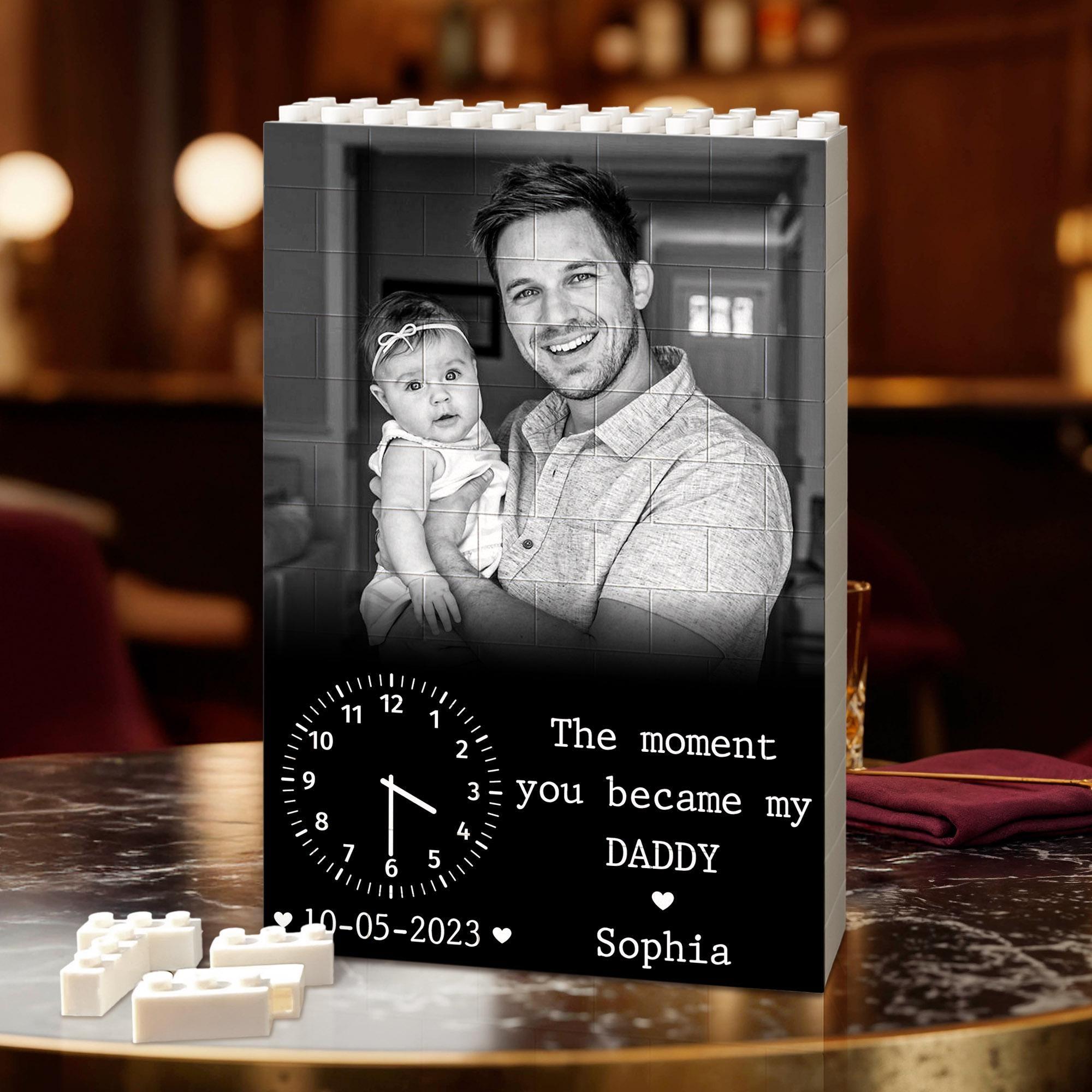 Personalized New Born Baby Photo Building Block For New Dad, The Moment You Became My Daddy Keepsake, First Fathers Day Gift, Gift for Daddy