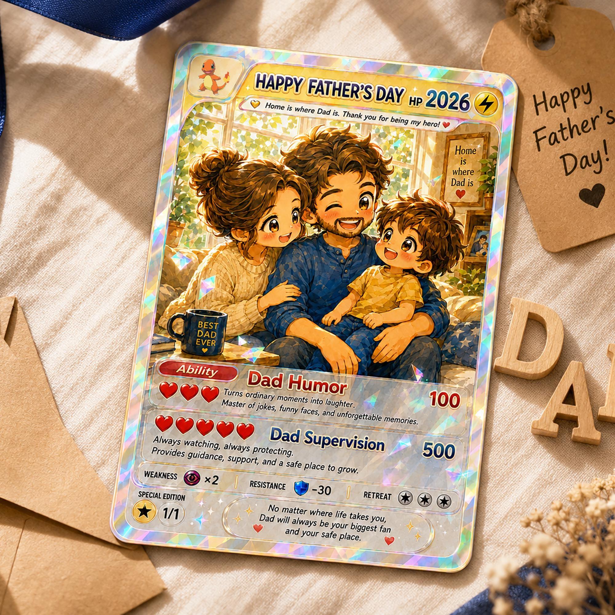 Personalized Trading Card from Photo | Custom Father’s Day Holographic Card, Birthday or Anniversary Gift for Dad