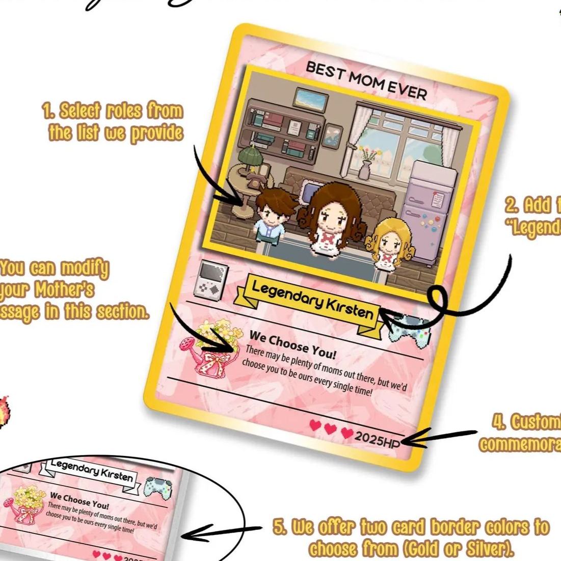 Mother's Day Pokemon Card, Custom Card, Personalized Mother’s Day Gifts, Gift for Mom, Anniversary Cards, Unique Geeky Present for Mom