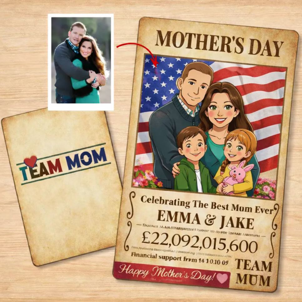 Personalized Anime Mother’s Day Card, Custom Pirate Cartoon Art, Unique Illustrated Gift for Mom