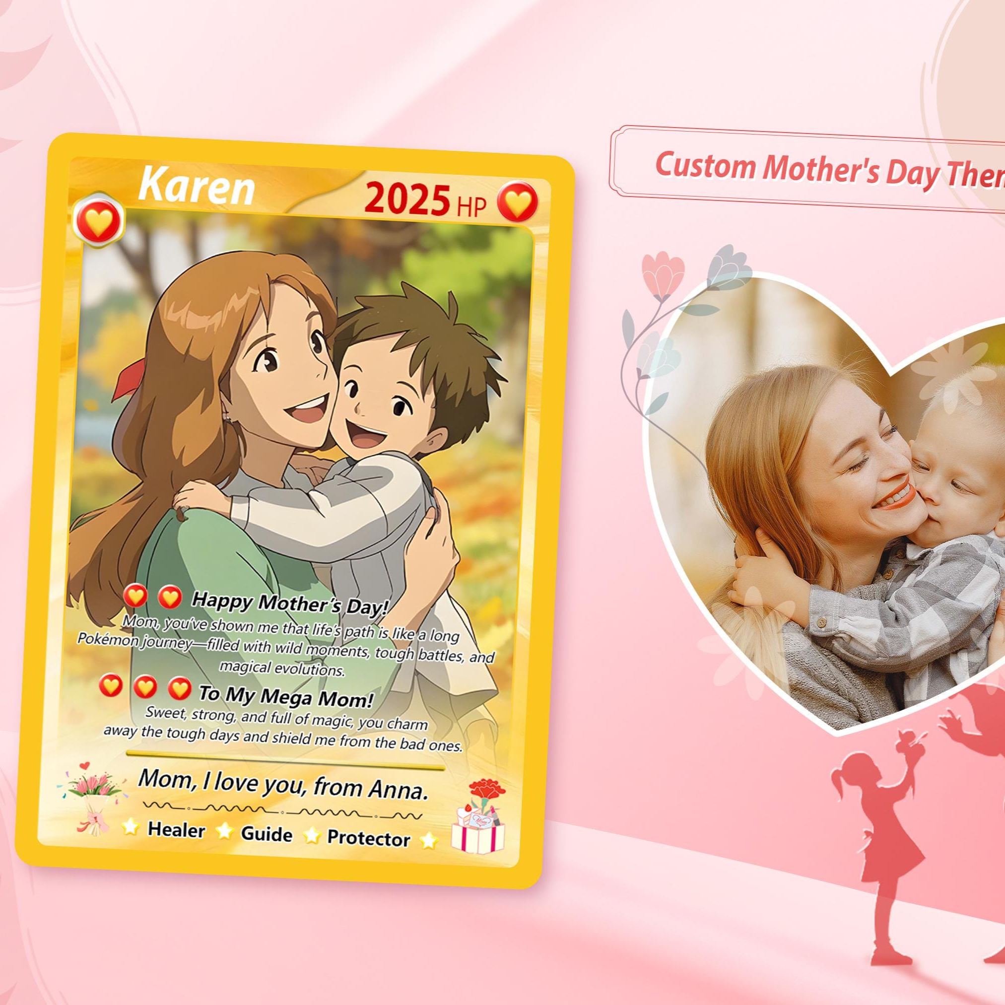 Personalized Mother's Day Poke Card, Pokemon Photo Cards based on Poke, Gift For Mom, Mother's Day Gift, Custom Poke Present