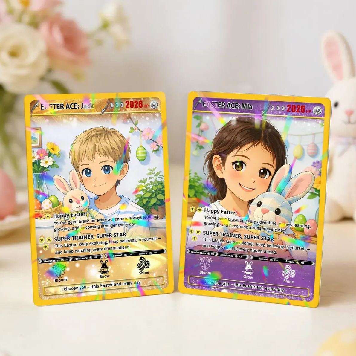 Personalized Easter Trading Card, Custom Anime Photo Card for Kids, Easter Basket Gift, Game Style Kids Card, Easter Gift for Boys Girls