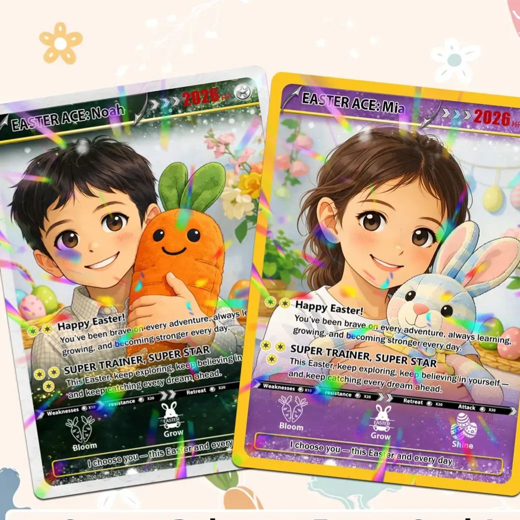 Personalized Easter Trading Card, Custom Anime Photo Card for Kids, Easter Basket Gift, Game Style Kids Card, Easter Gift for Boys Girls