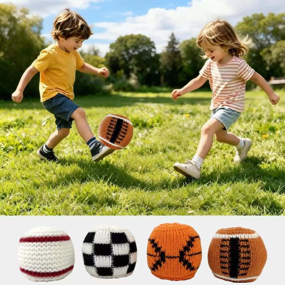 Handmade Knitted Sports Lover Gift Set -  Plush Balls for Boys, Men, Football & Basketball Fans